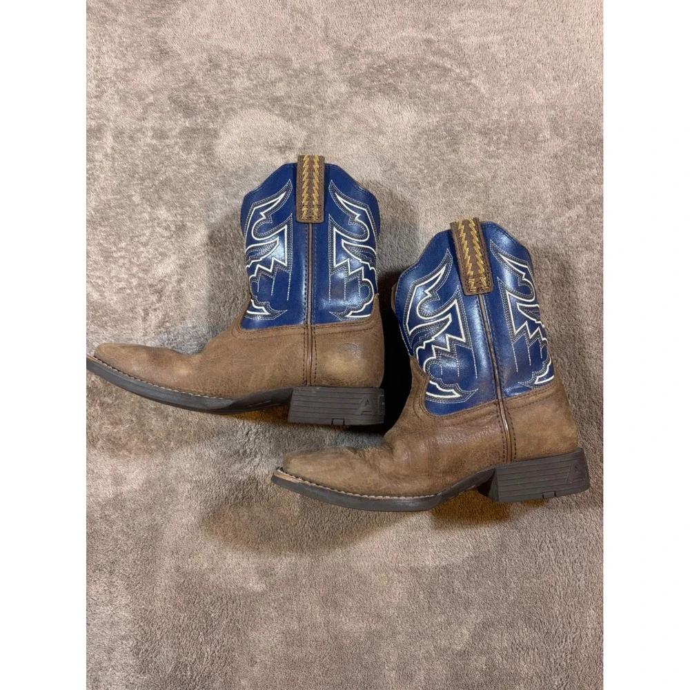 Ariat Sorting Pen Kids Brown Blue Leather Square Toe Western Cowboy Boots Size 1